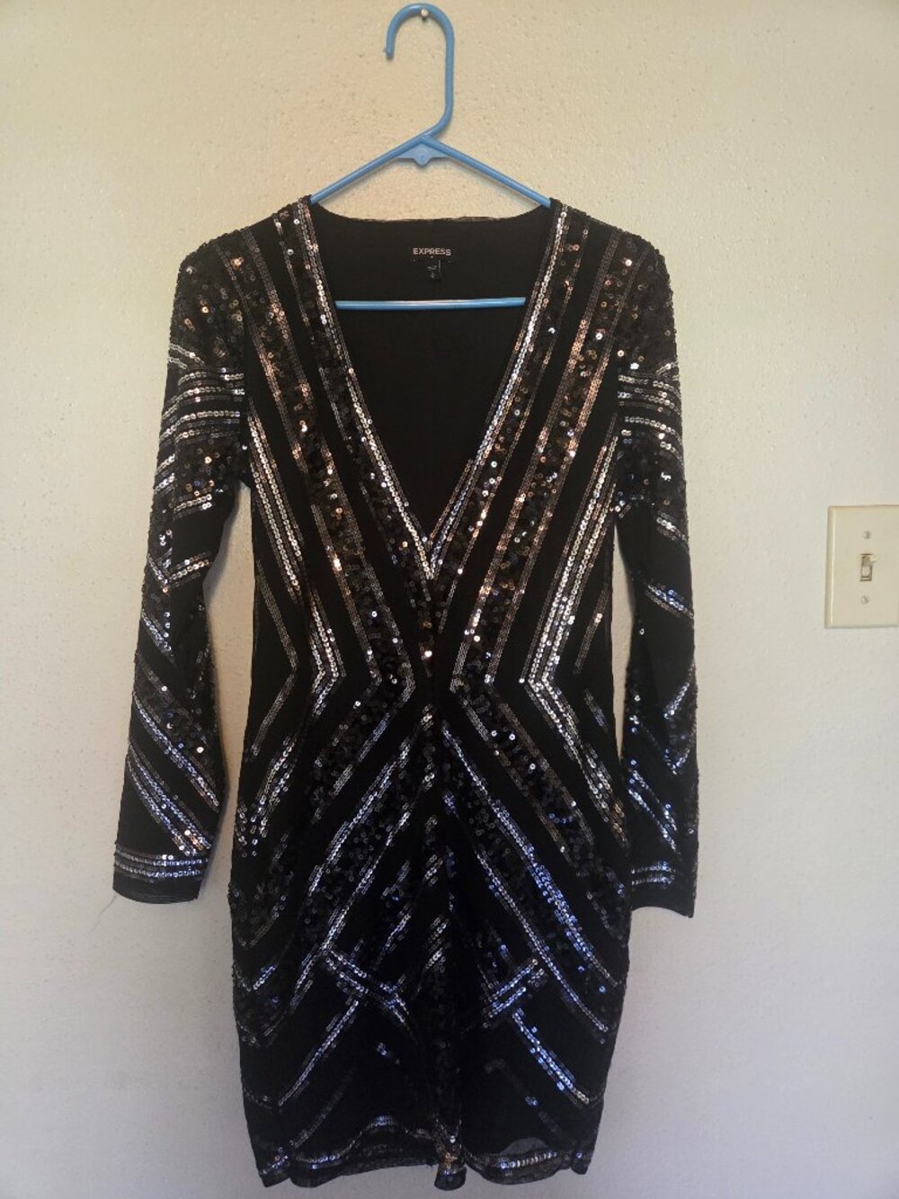 Express Black Sequin Long Sleeve Mini Dress Size S Holiday Party